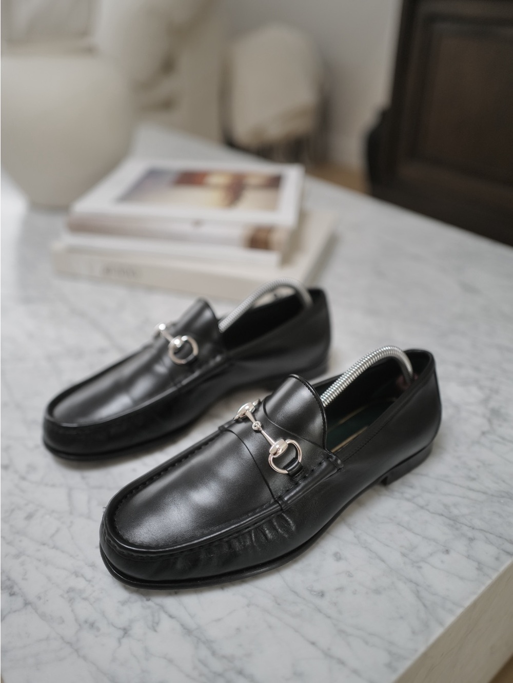 Classic Men's Black Leather Bit Loafers silver hardware 9
